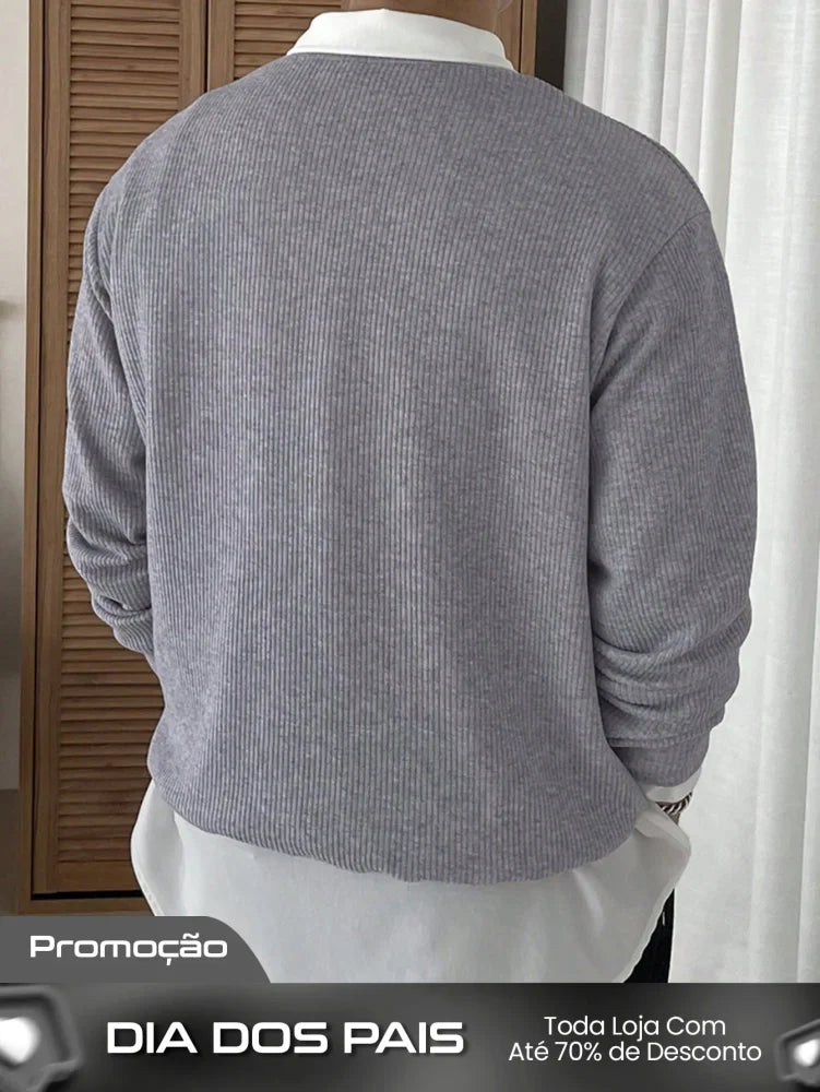 Suéter Masculino Gola Canelada Textura Casual Suéter Masculino Gola Canelada Textura Casual