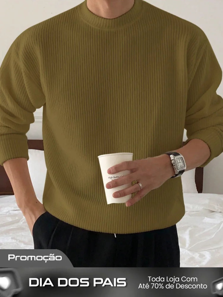 Suéter Masculino Gola Canelada Textura Casual Suéter Masculino Gola Canelada Textura Casual