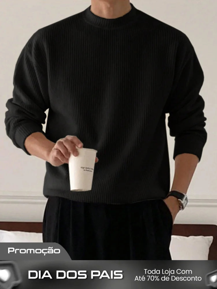 Suéter Masculino Gola Canelada Textura Casual Suéter Masculino Gola Canelada Textura Casual
