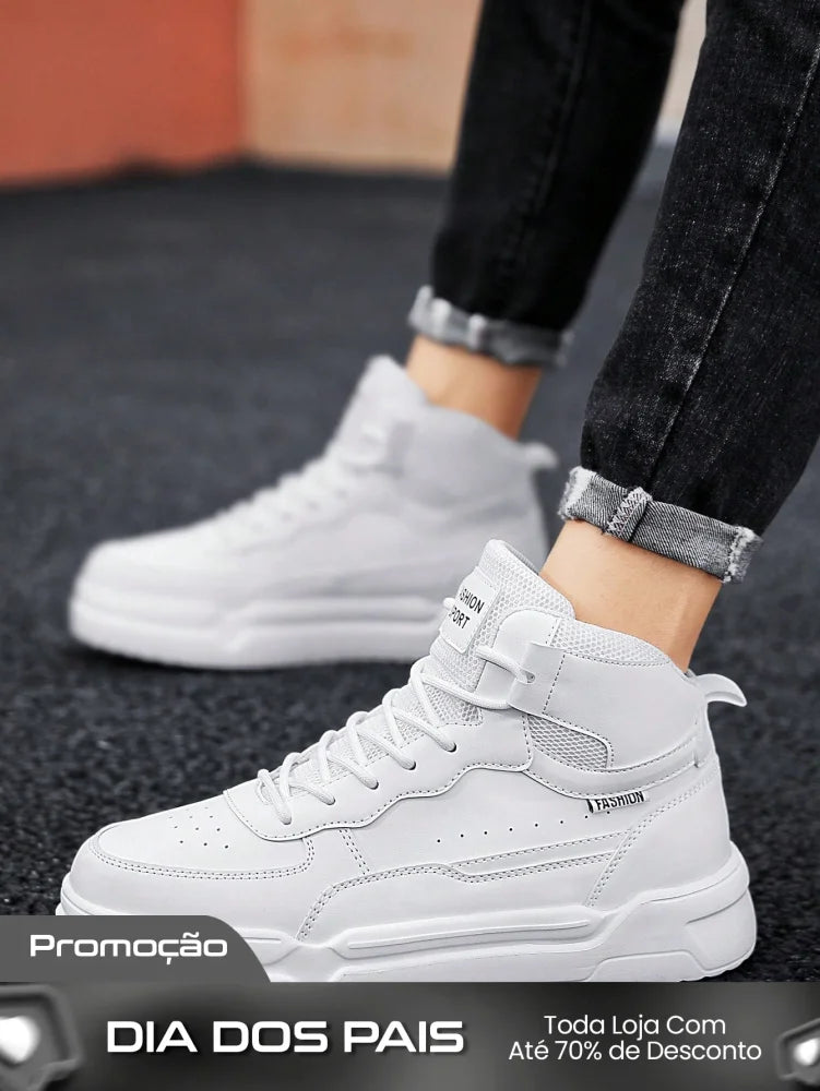 Tênis Masculino Cano Alto Estilo Street Casual Confortável Branco / 36 Tênis Masculino Cano Alto Estilo Street Casual