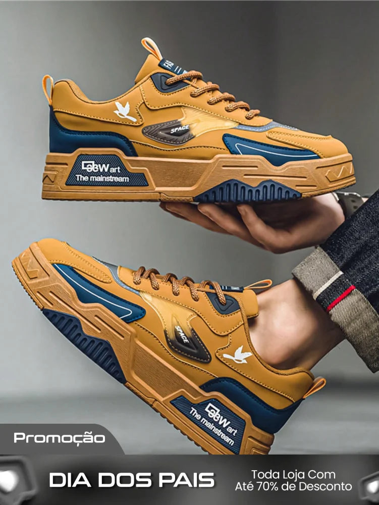 Tênis Masculino Estilo Street Detalhes em Alto-Relevo Caqui / 36 Tênis Masculino Estilo Street Detalhes em Alto-Relevo