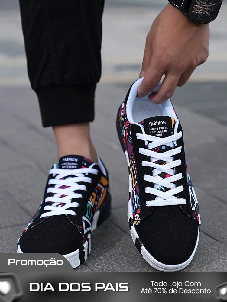Tênis Masculino Estilo Street Estampado Tribal Colorido Tênis Masculino Estilo Street Estampado Tribal Colorido