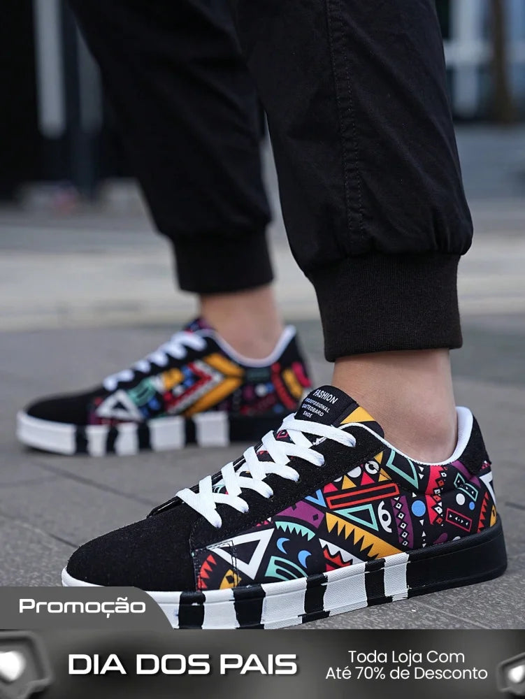 Tênis Masculino Estilo Street Estampado Tribal Colorido Tênis Masculino Estilo Street Estampado Tribal Colorido