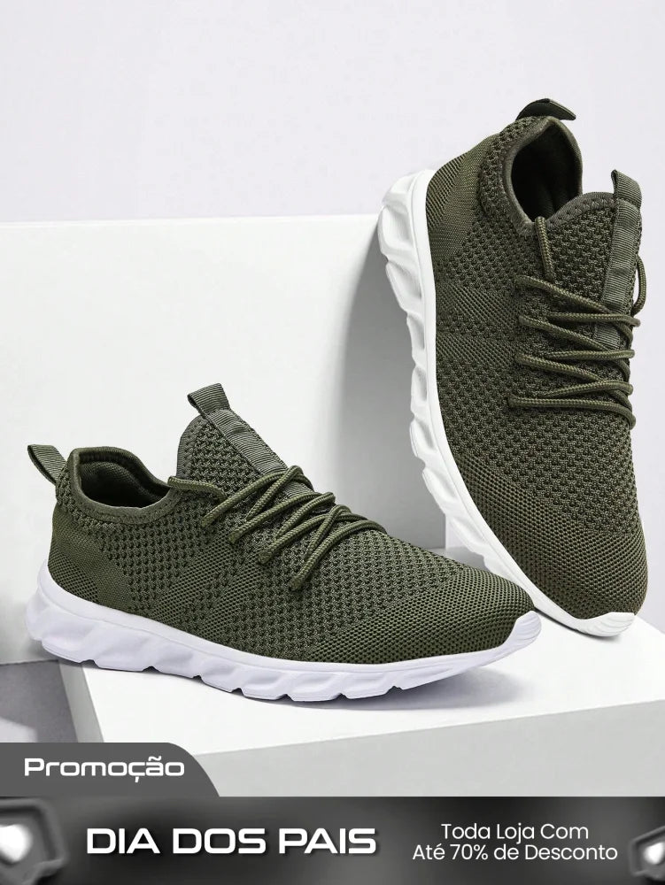 Tênis Masculino Mesh Respirável Leve Para Treino Caminhada Fitness Verde Militar / 36 Tênis Masculino Mesh Respirável