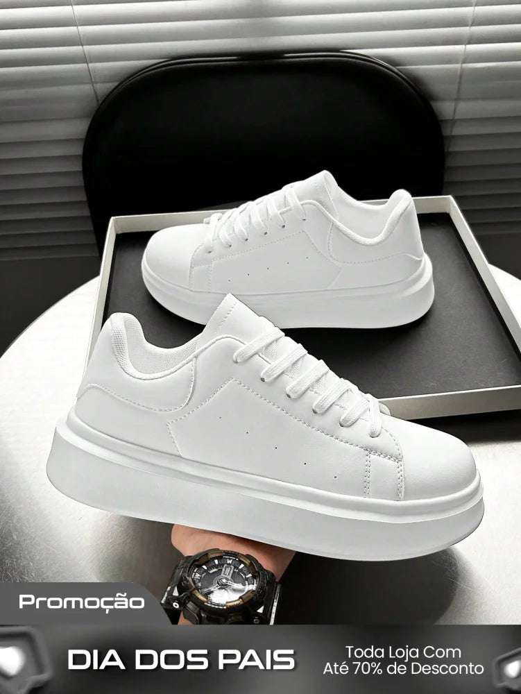 Tênis Masculino Plataforma Casual Design Minimalista Leve Branco / 36 Tênis Masculino Plataforma Casual Design