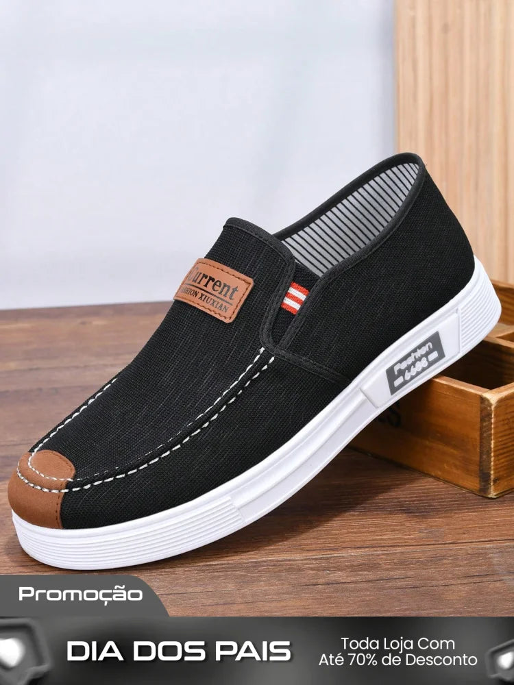 Tênis Masculino Slip-On Casual Lona Estilo Street Confortável Preto / 36 Tênis Masculino Slip-On Casual Lona Estilo